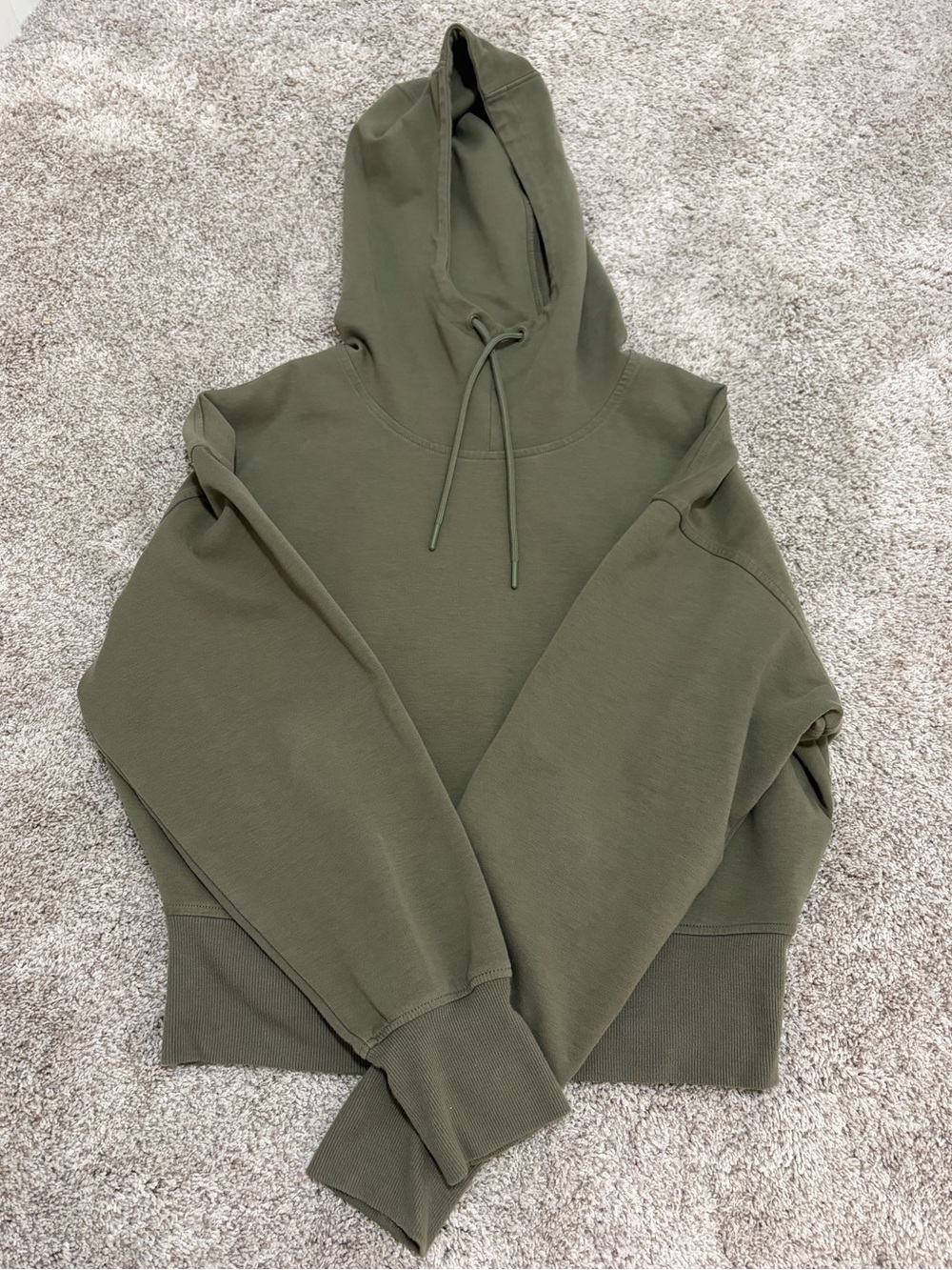 Olive Green Cropped Hooded Sweater Sz L